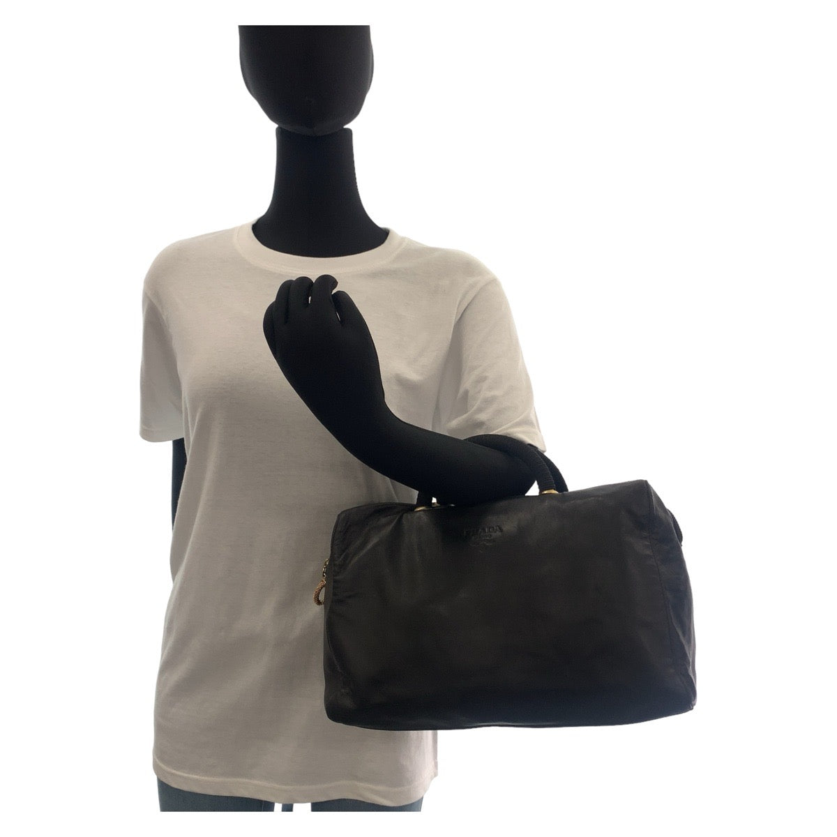 11095
PRADA プラダ ブラック 黒 ゴールド金具 レザー ハンドバッグ  レディース