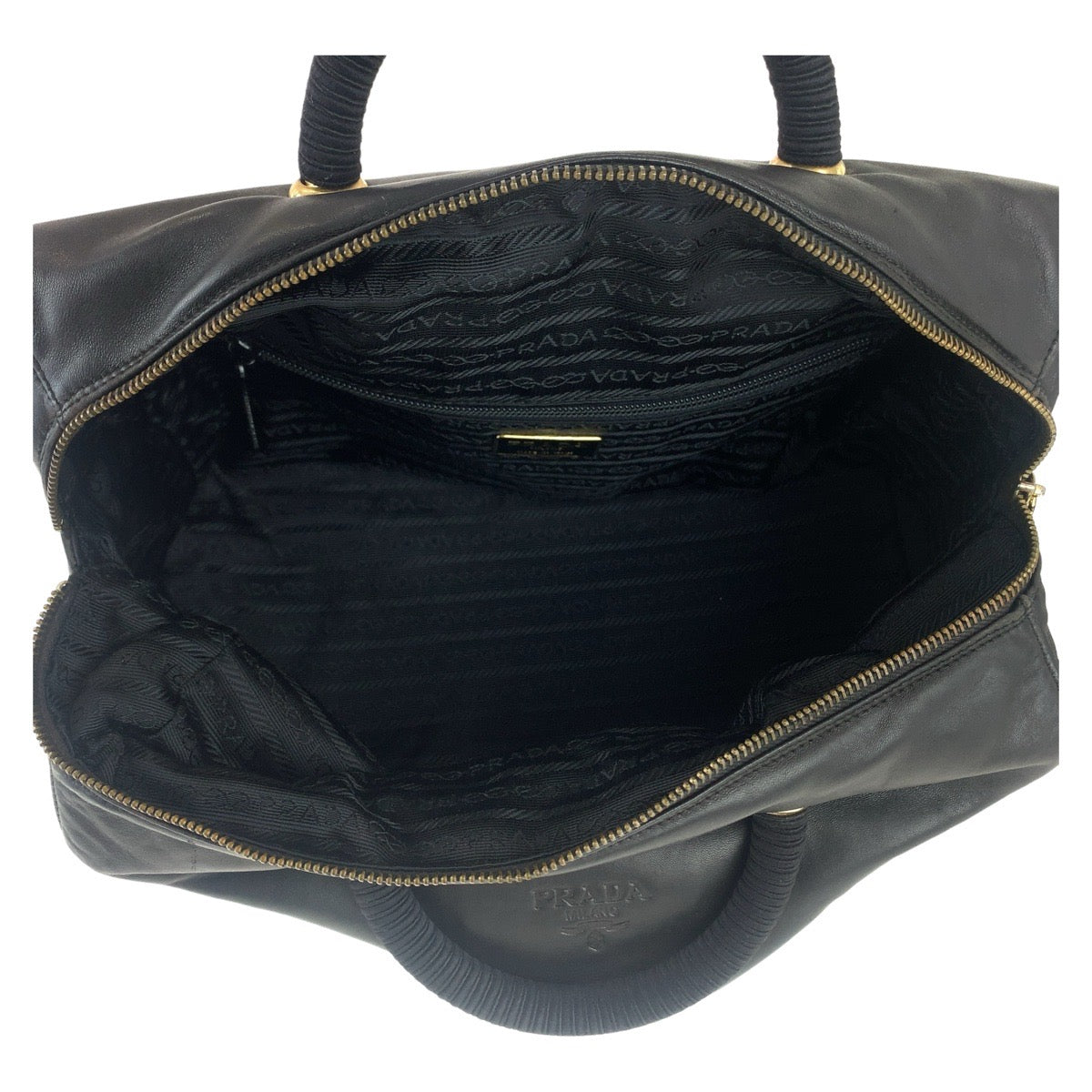 11095
PRADA プラダ ブラック 黒 ゴールド金具 レザー ハンドバッグ  レディース