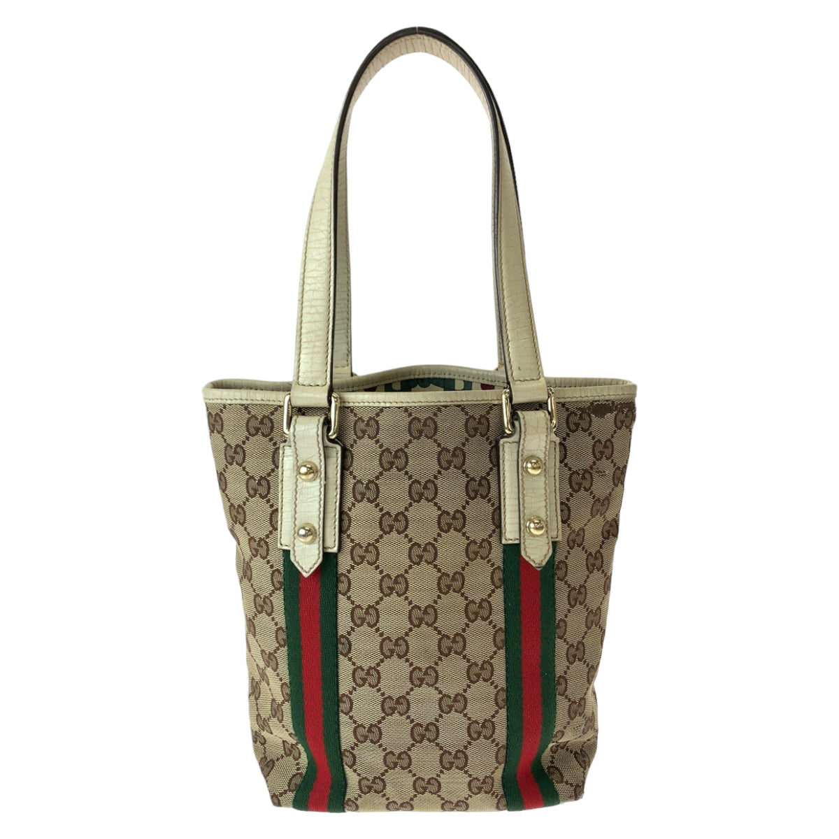 11100
GUCCI グッチ シェリーライン チャーム付き ブラウン アイボリー ゴールド金具 GGキャンバス / レザー 162898 トートバッグ ショルダーバッグ  レディース