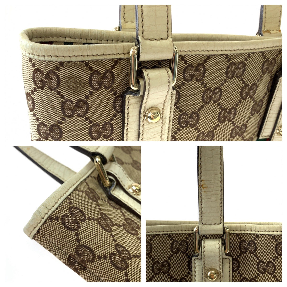 11100
GUCCI グッチ シェリーライン チャーム付き ブラウン アイボリー ゴールド金具 GGキャンバス / レザー 162898 トートバッグ ショルダーバッグ  レディース