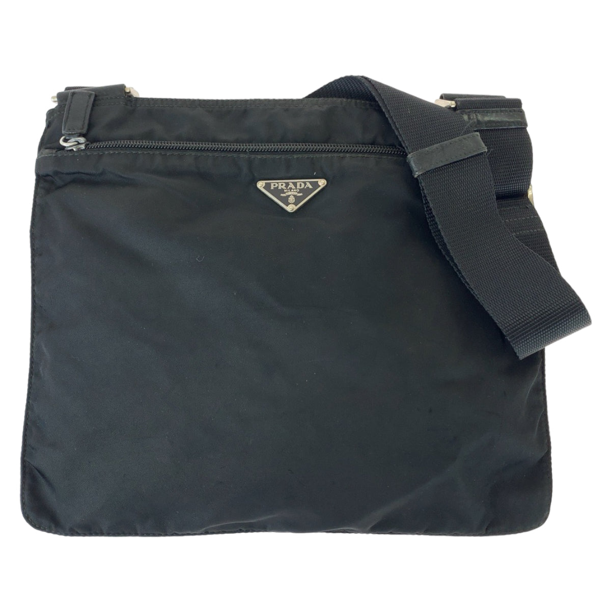 12482
PRADA プラダ テスート 三角ロゴプレート ブラック 黒 シルバー金具 ナイロン 斜め掛け ショルダーバッグ メッセンジャーバッグ  メンズ