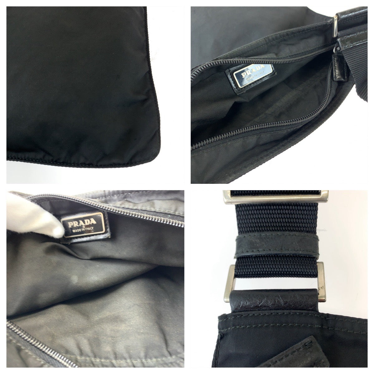 12482
PRADA プラダ テスート 三角ロゴプレート ブラック 黒 シルバー金具 ナイロン 斜め掛け ショルダーバッグ メッセンジャーバッグ  メンズ
