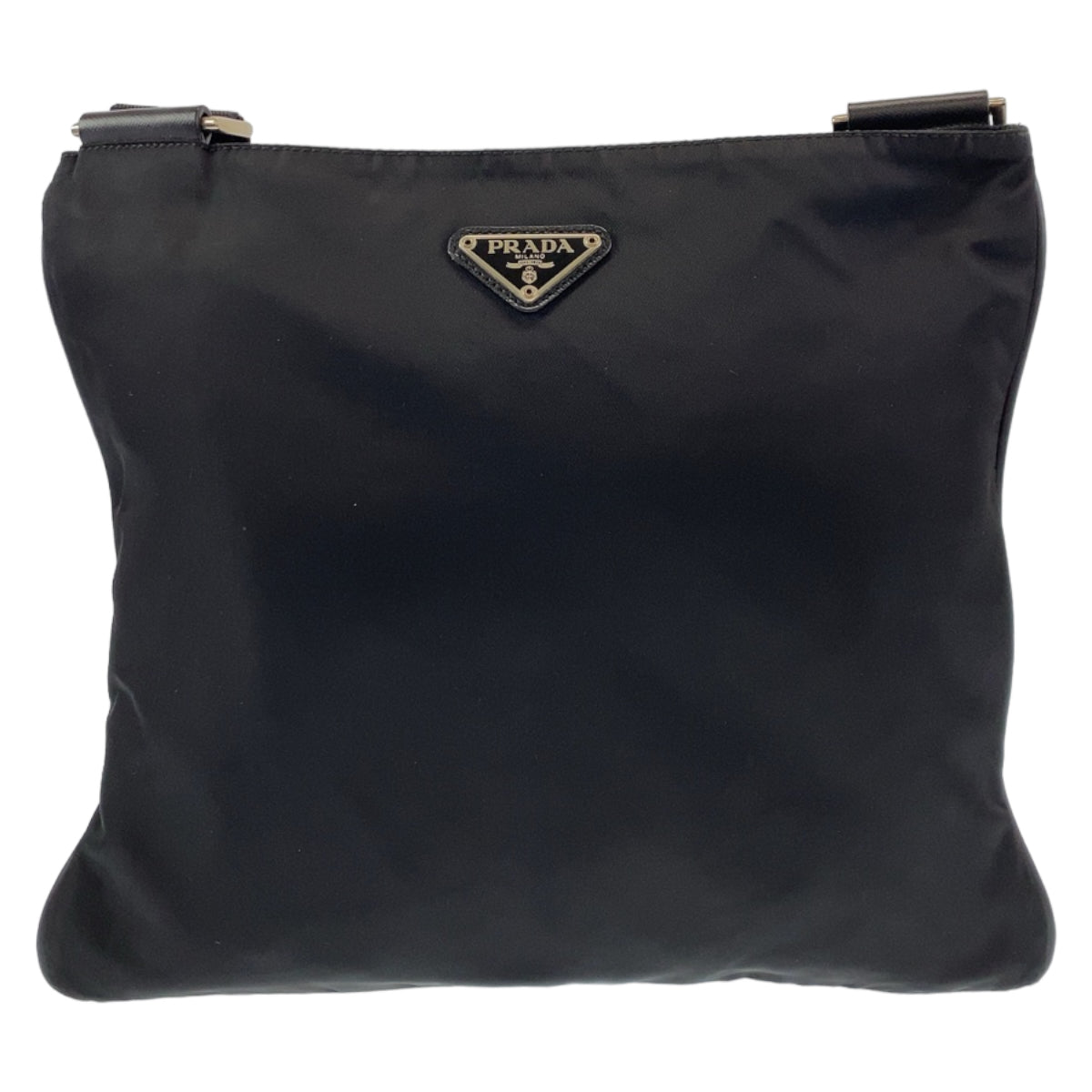 11110
PRADA プラダ テスート 三角ロゴプレート ブラック 黒 シルバー金具 ナイロン 斜め掛け ショルダーバッグ  レディース