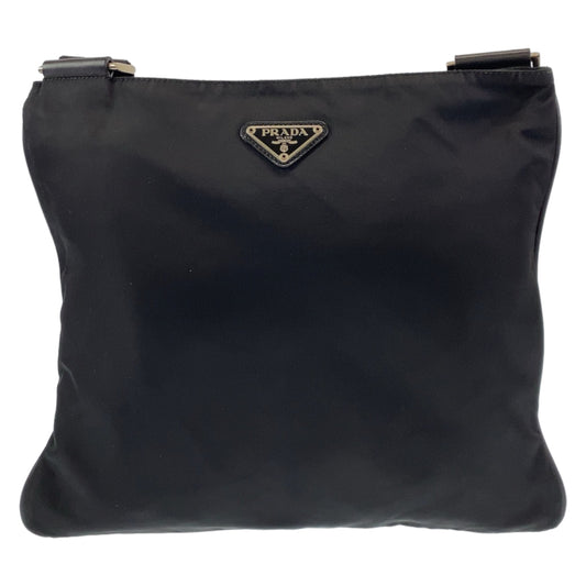 11110
PRADA プラダ テスート 三角ロゴプレート ブラック 黒 シルバー金具 ナイロン 斜め掛け ショルダーバッグ  レディース