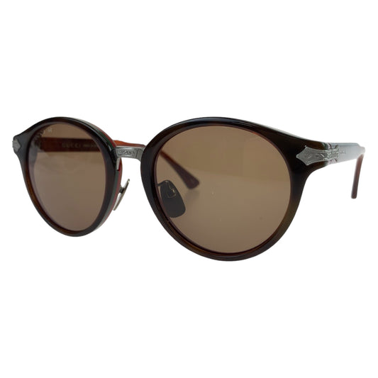 11112
 GUCCI Gucci Sherry Line Brown Silver Titanium GG0066S Sunglasses Round Round Men's