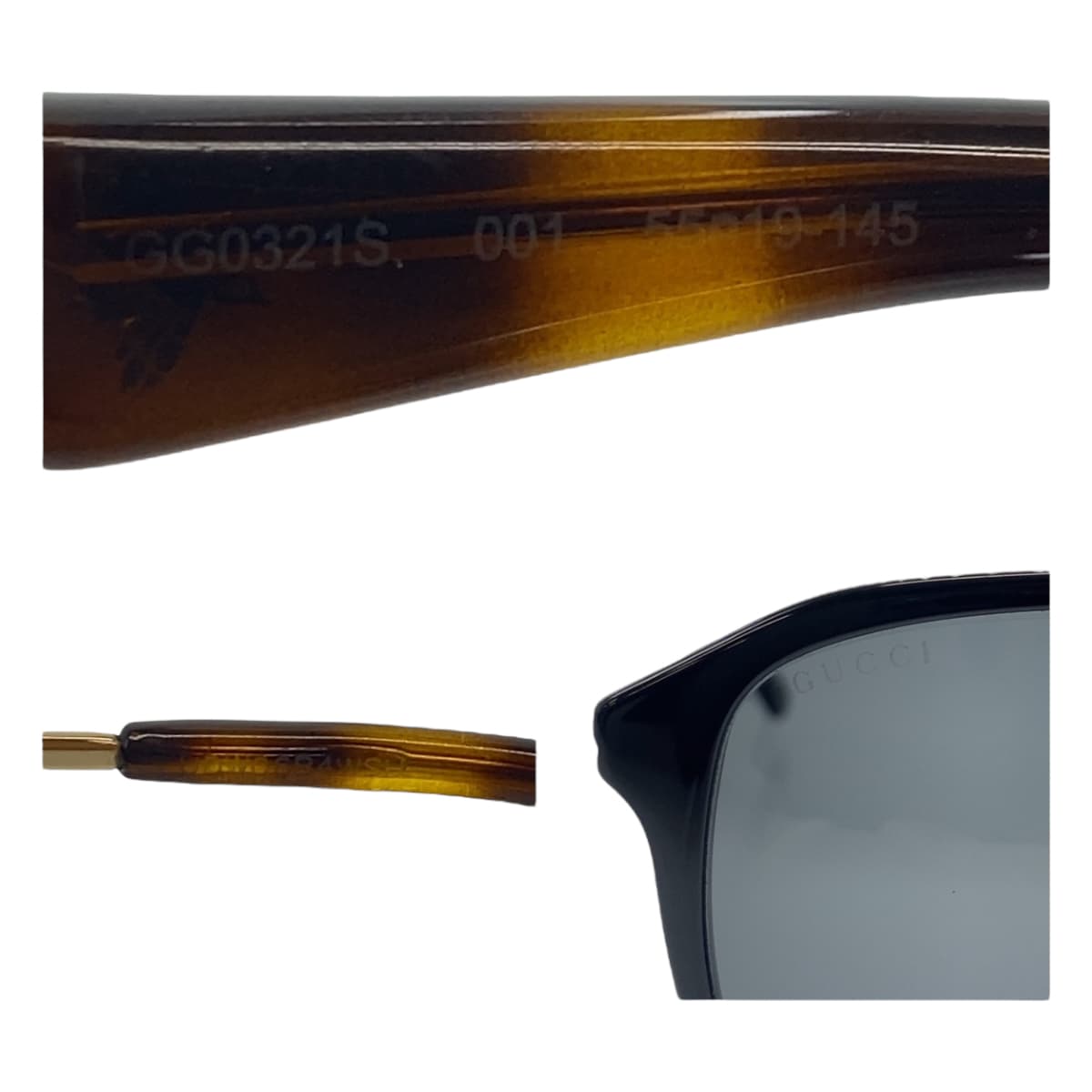 11113
GUCCI グッチ ブラック ブラウン ゴールド金具 プラスチック GG0321S 001 55□19 145 サングラス ウェリントン  メンズ ABP25