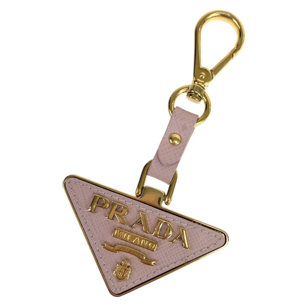 PRADA Prada Saffiano Triangle Pink Gold Hardware Leather 1PP128053E18 Keychain for Women
