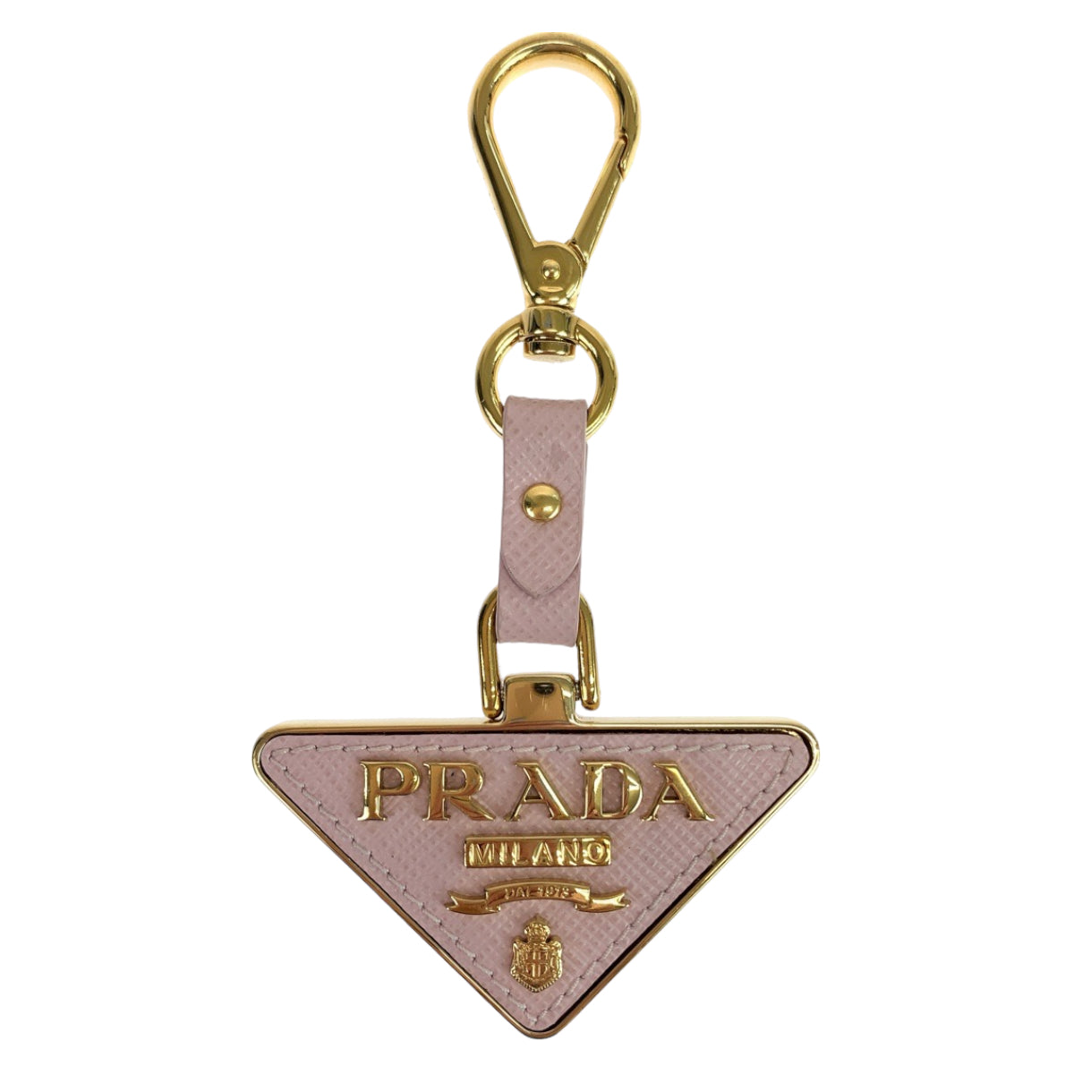 PRADA Prada Saffiano Triangle Pink Gold Hardware Leather 1PP128053E18 Keychain for Women