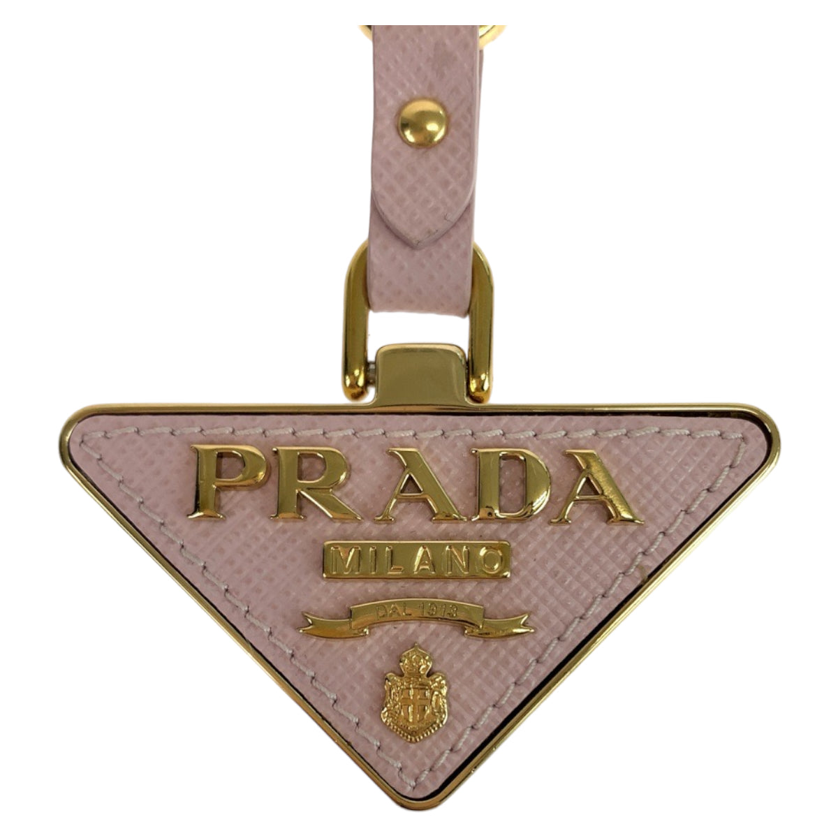 PRADA Prada Saffiano Triangle Pink Gold Hardware Leather 1PP128053E18 Keychain for Women