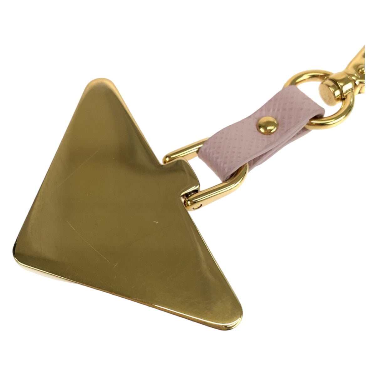 PRADA Prada Saffiano Triangle Pink Gold Hardware Leather 1PP128053E18 Keychain for Women
