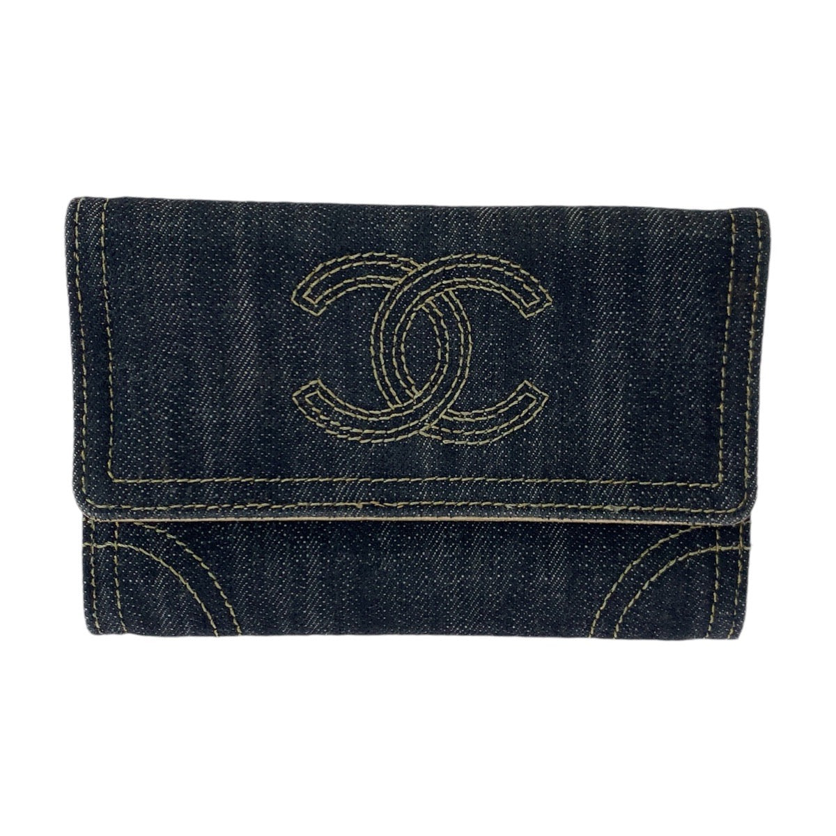12849
CHANEL シャネル ココマーク ブルー ゴールド ゴールド金具 デニム / レザー 折財布 コンパクトウォレット  レディース