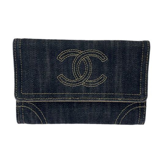12849
CHANEL シャネル ココマーク ブルー ゴールド ゴールド金具 デニム / レザー 折財布 コンパクトウォレット  レディース