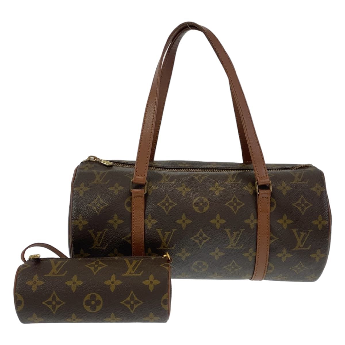 LOUIS VUITTON ルイヴィトン モノグラム パピヨン ポーチ付き ブラウン ゴールド金具 PVC M51366 ハンドバッグ ショルダーバッグ  レディース