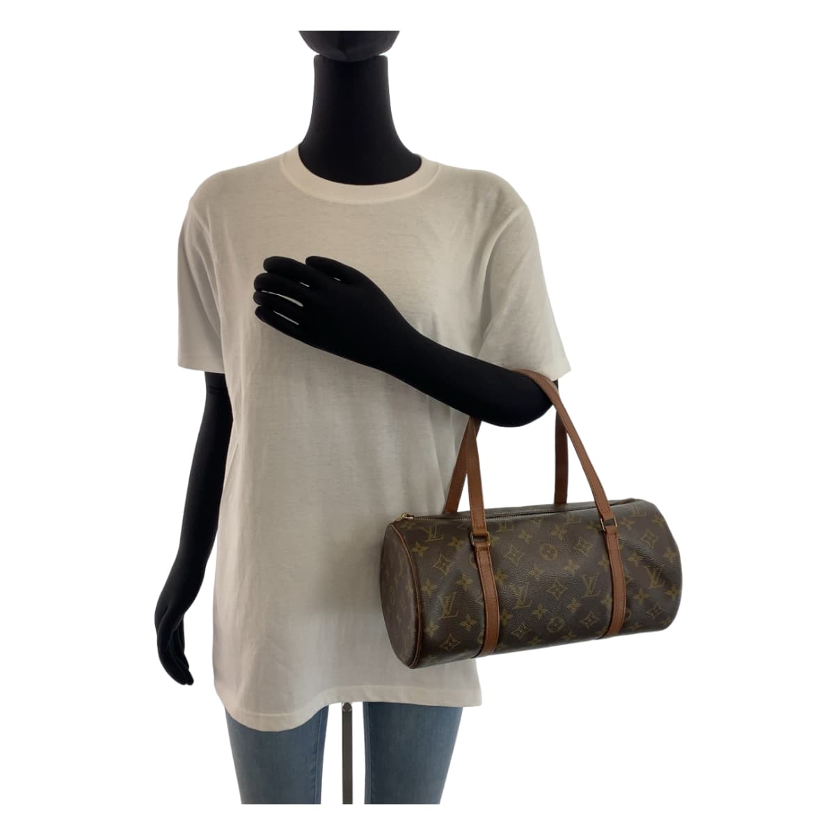LOUIS VUITTON ルイヴィトン モノグラム パピヨン ポーチ付き ブラウン ゴールド金具 PVC M51366 ハンドバッグ ショルダーバッグ  レディース