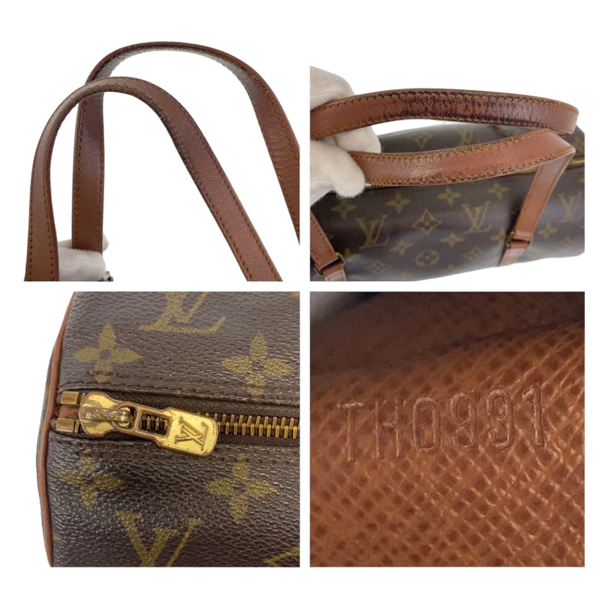 LOUIS VUITTON ルイヴィトン モノグラム パピヨン ポーチ付き ブラウン ゴールド金具 PVC M51366 ハンドバッグ ショルダーバッグ  レディース
