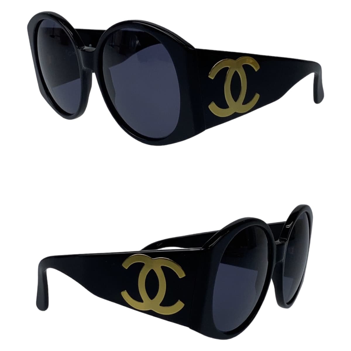 CHANEL シャネル ヴィンテージ ビッグココマーク ブラック 黒 ゴールド プラスチック 05241 94305 サングラス ラウンド  レディース