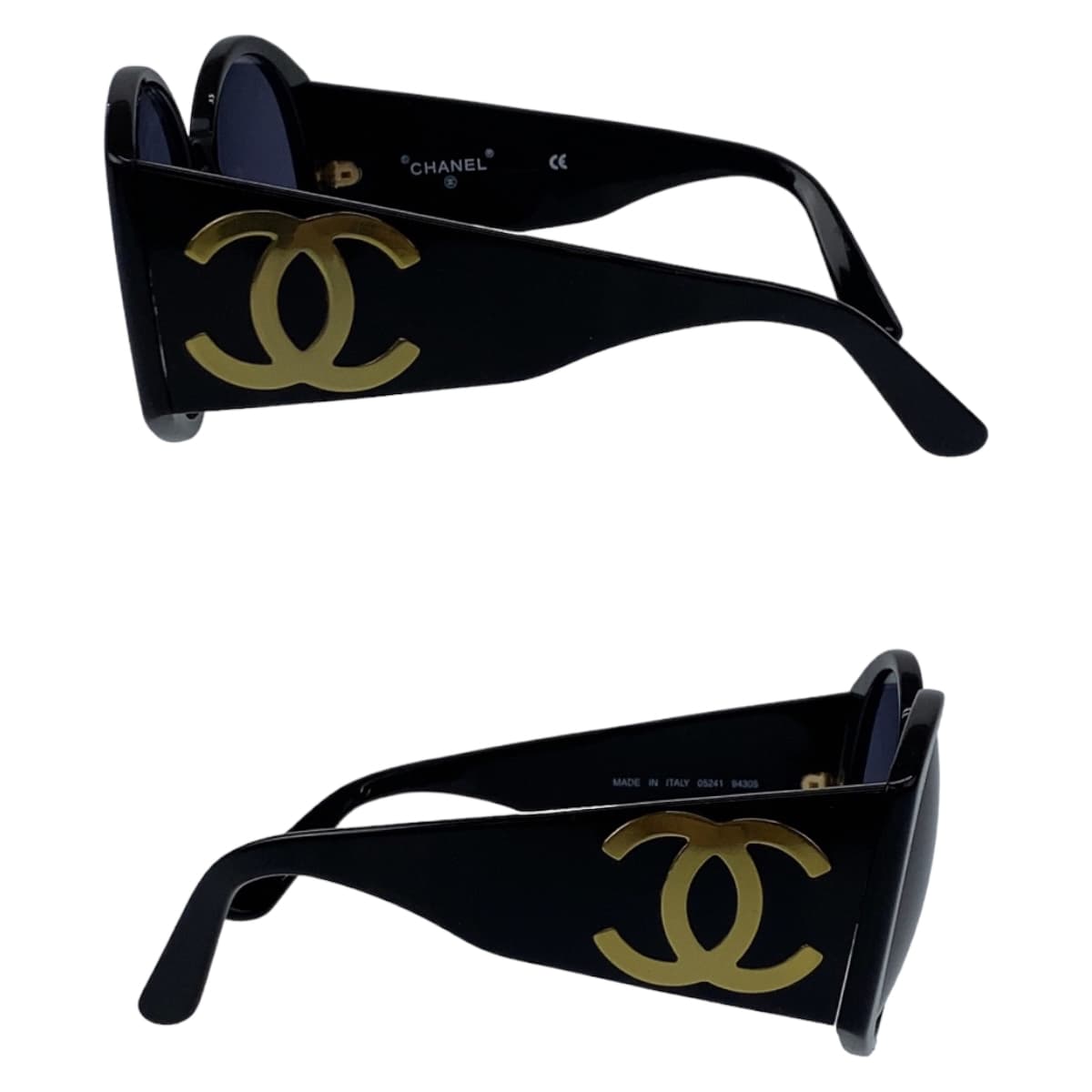 CHANEL シャネル ヴィンテージ ビッグココマーク ブラック 黒 ゴールド プラスチック 05241 94305 サングラス ラウンド  レディース