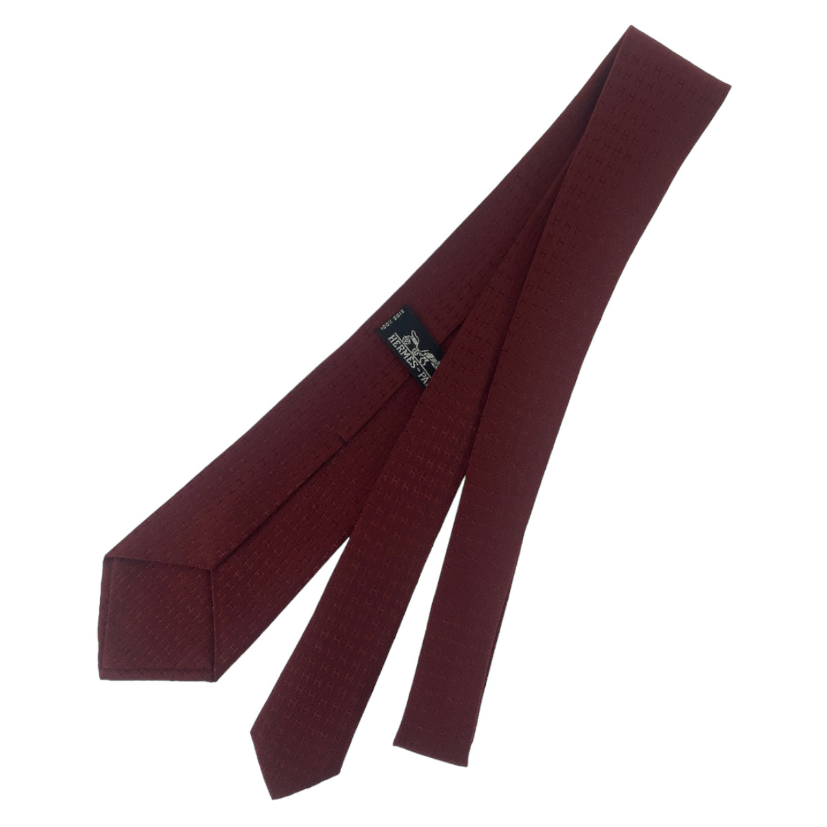 HERMES エルメス Hロゴ ワインレッド ボルドー シルク ネクタイ 剣先8cm  メンズ