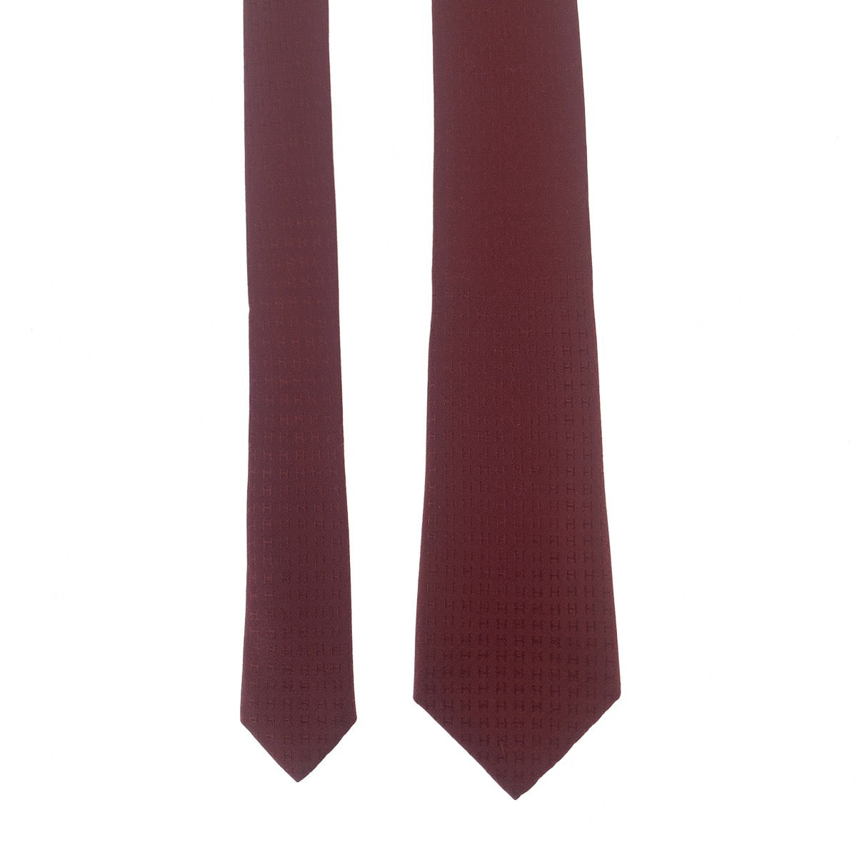 HERMES エルメス Hロゴ ワインレッド ボルドー シルク ネクタイ 剣先8cm  メンズ