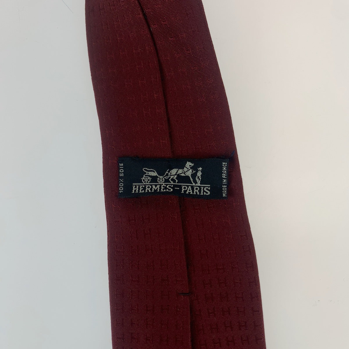 HERMES エルメス Hロゴ ワインレッド ボルドー シルク ネクタイ 剣先8cm  メンズ