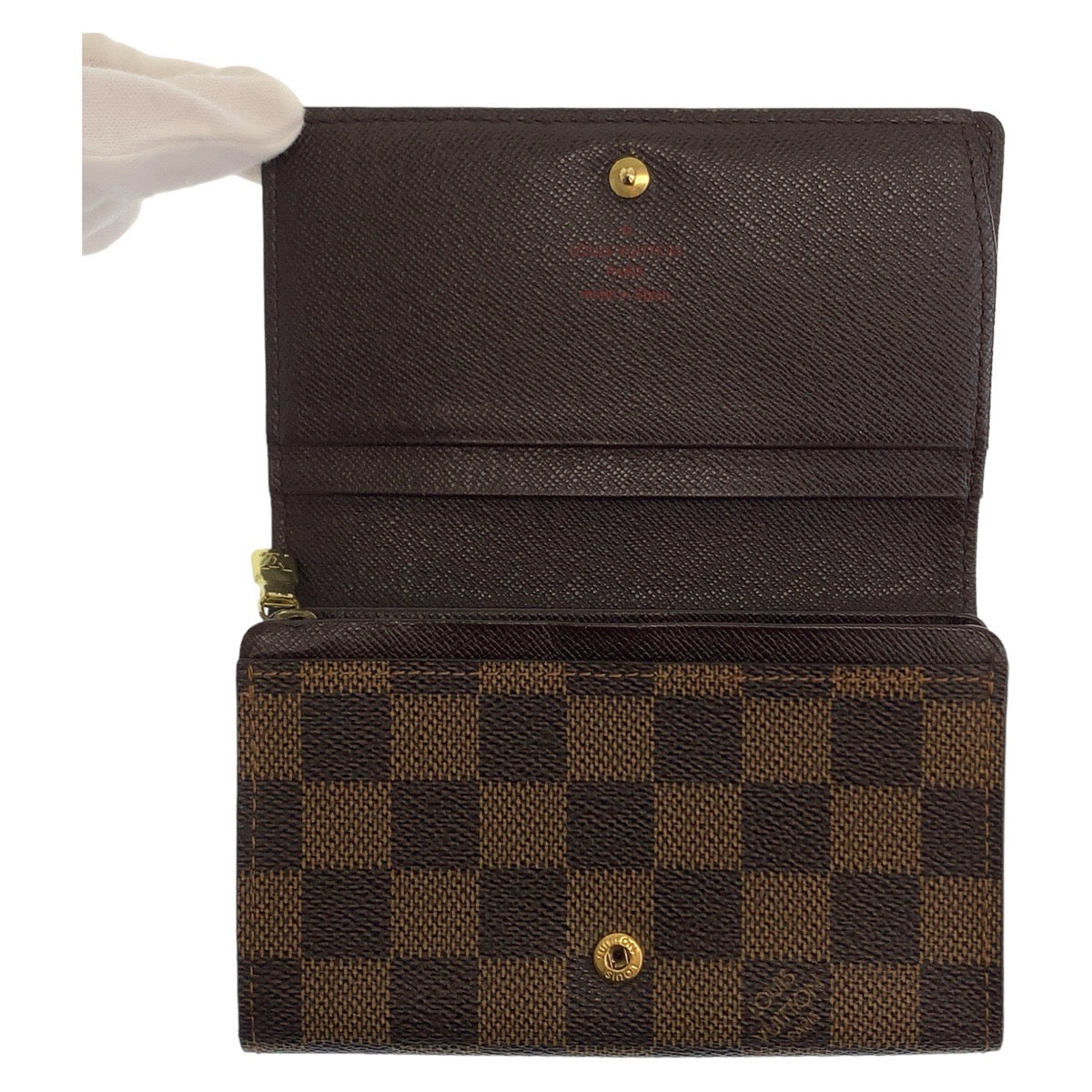 11123
LOUIS VUITTON ルイヴィトン ダミエ ポルトフォイユ トレゾール ブラウン ゴールド金具 PVC N61730 折財布 コンパクトウォレット  レディース