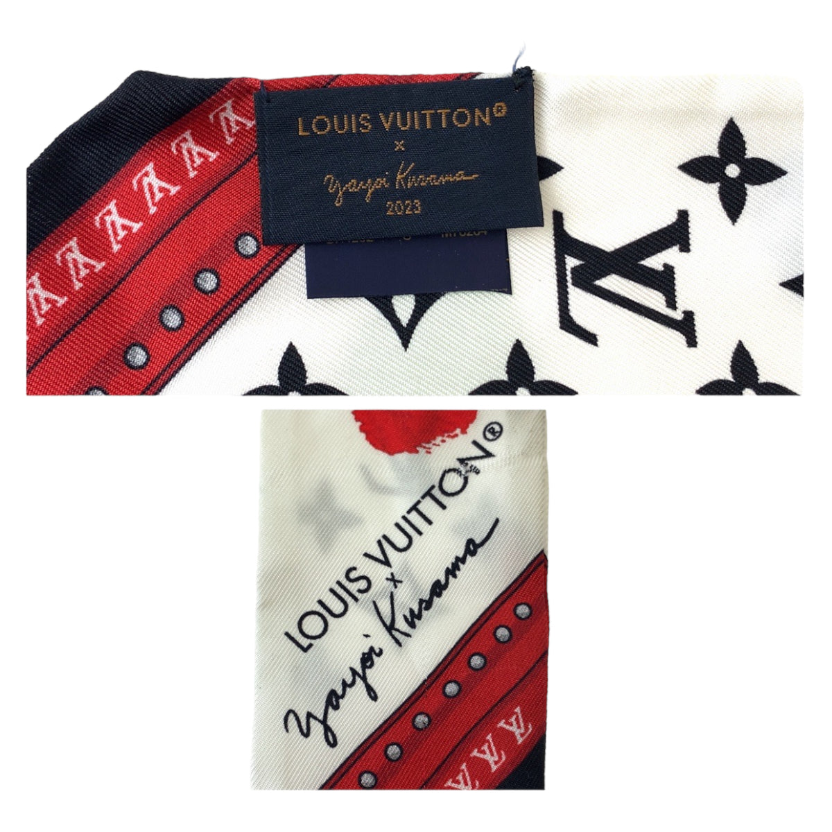 11126
LOUIS VUITTON ルイヴィトン バンドーBB ペインティッド ドット LV×YK ホワイト マルチカラー シルク M78284 スカーフ リボンスカーフ  レディース