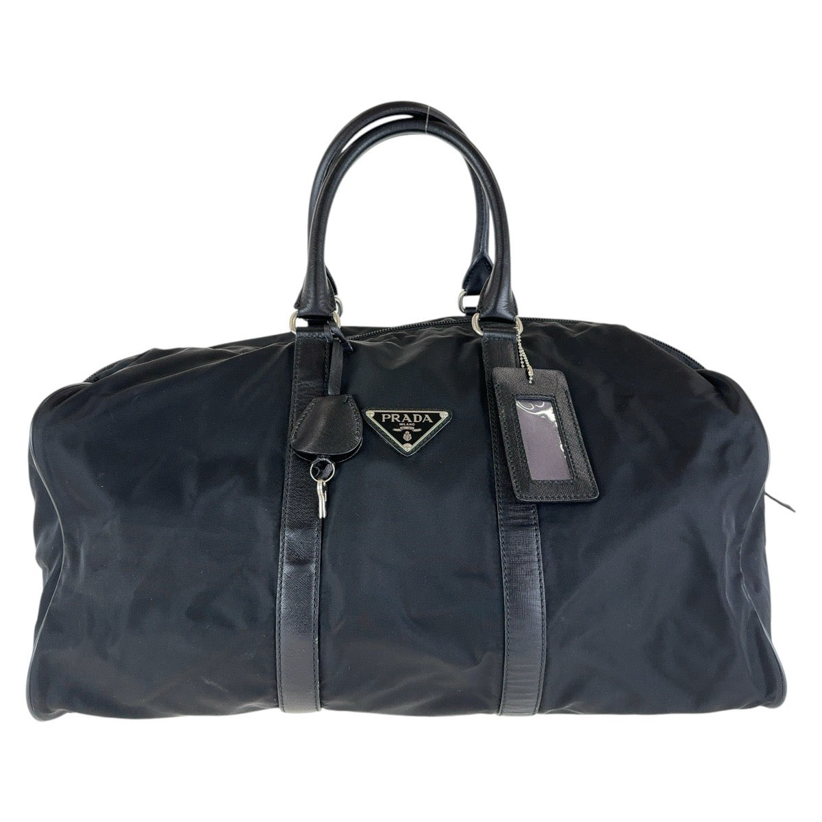 12851
PRADA プラダ テスート 三角ロゴプレート ブラック 黒 シルバー金具 ナイロン / レザー ボストンバッグ 男女兼用  レディース