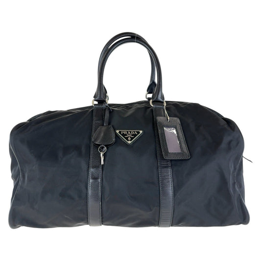 12851
PRADA プラダ テスート 三角ロゴプレート ブラック 黒 シルバー金具 ナイロン / レザー ボストンバッグ 男女兼用  レディース