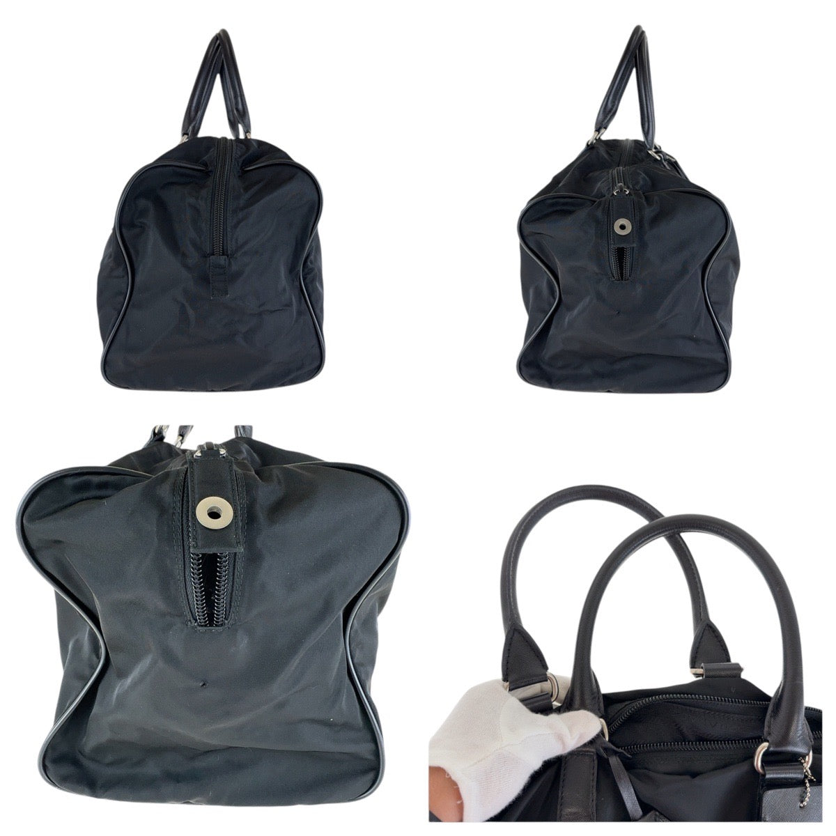 12851
PRADA プラダ テスート 三角ロゴプレート ブラック 黒 シルバー金具 ナイロン / レザー ボストンバッグ 男女兼用  レディース