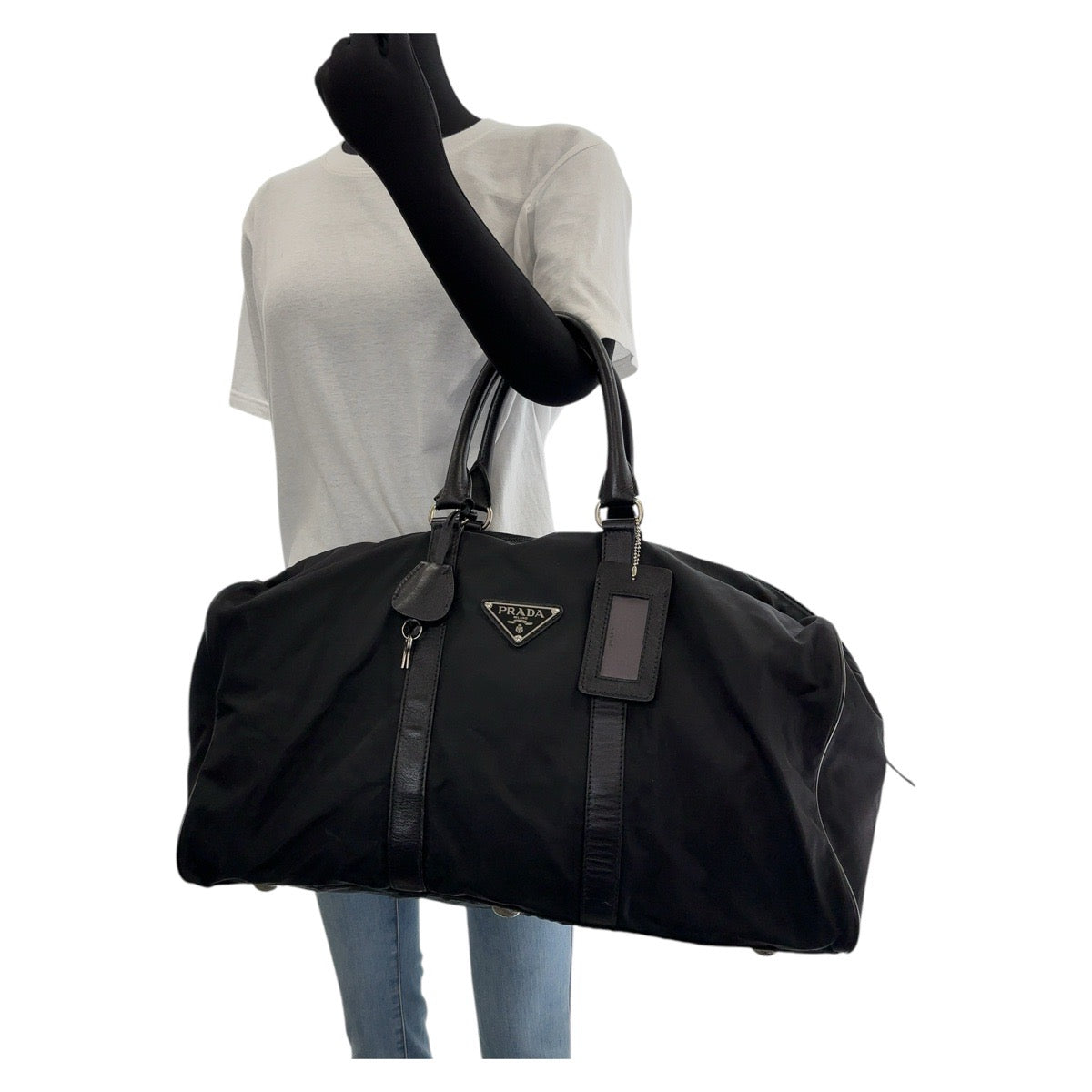 12851
PRADA プラダ テスート 三角ロゴプレート ブラック 黒 シルバー金具 ナイロン / レザー ボストンバッグ 男女兼用  レディース