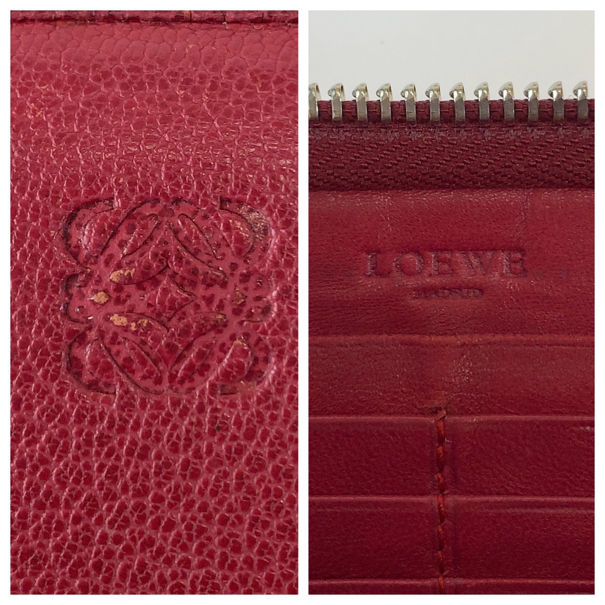 12481
LOEWE ロエベ アナグラム アマソナ レッド シルバー金具 レザー 113N95 F13 長財布 ラウンドファスナー  レディース