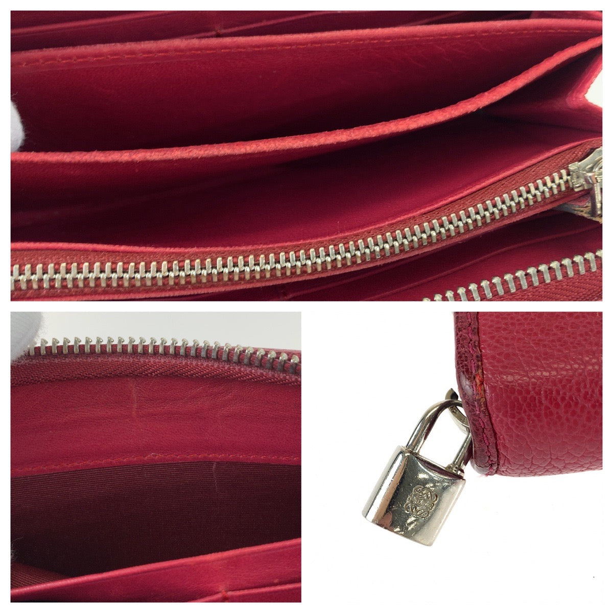 12481
LOEWE ロエベ アナグラム アマソナ レッド シルバー金具 レザー 113N95 F13 長財布 ラウンドファスナー  レディース