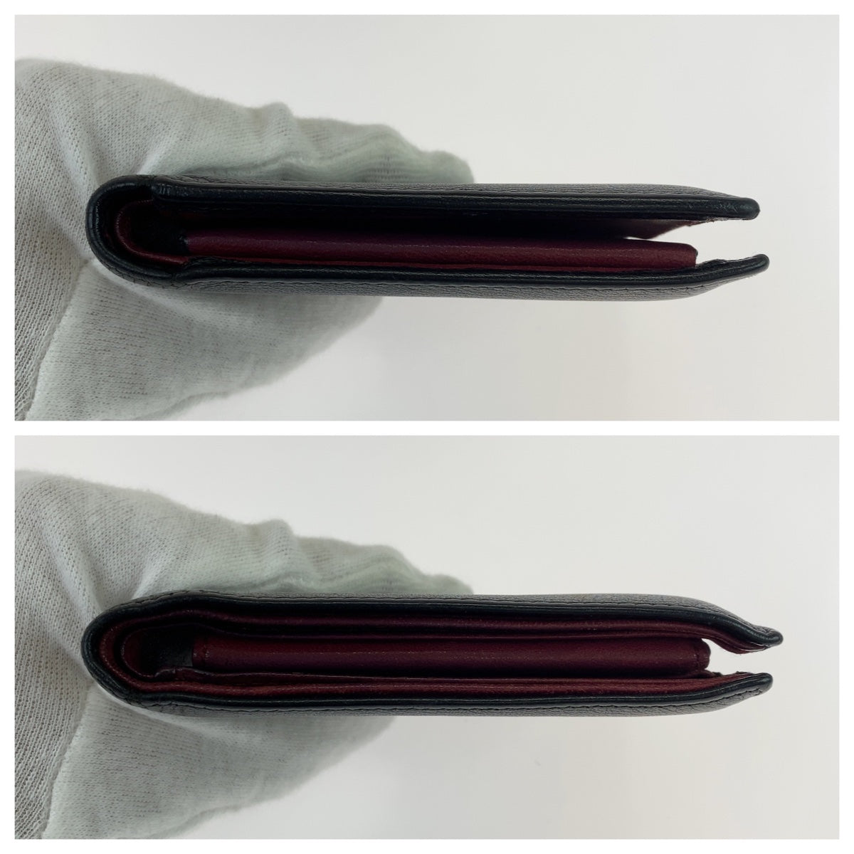 LOEWE ロエベ アナグラム ブラック 黒 ボルドー ワインレッド レザー 二つ折り財布 コンパクトウォレット  メンズ