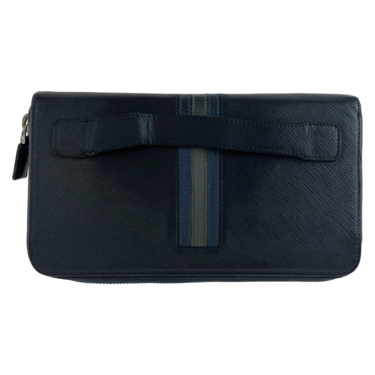 PRADA Prada Saffiano Navy Silver Hardware Leather Long Wallet Double Zip Round Zipper Organizer Men's