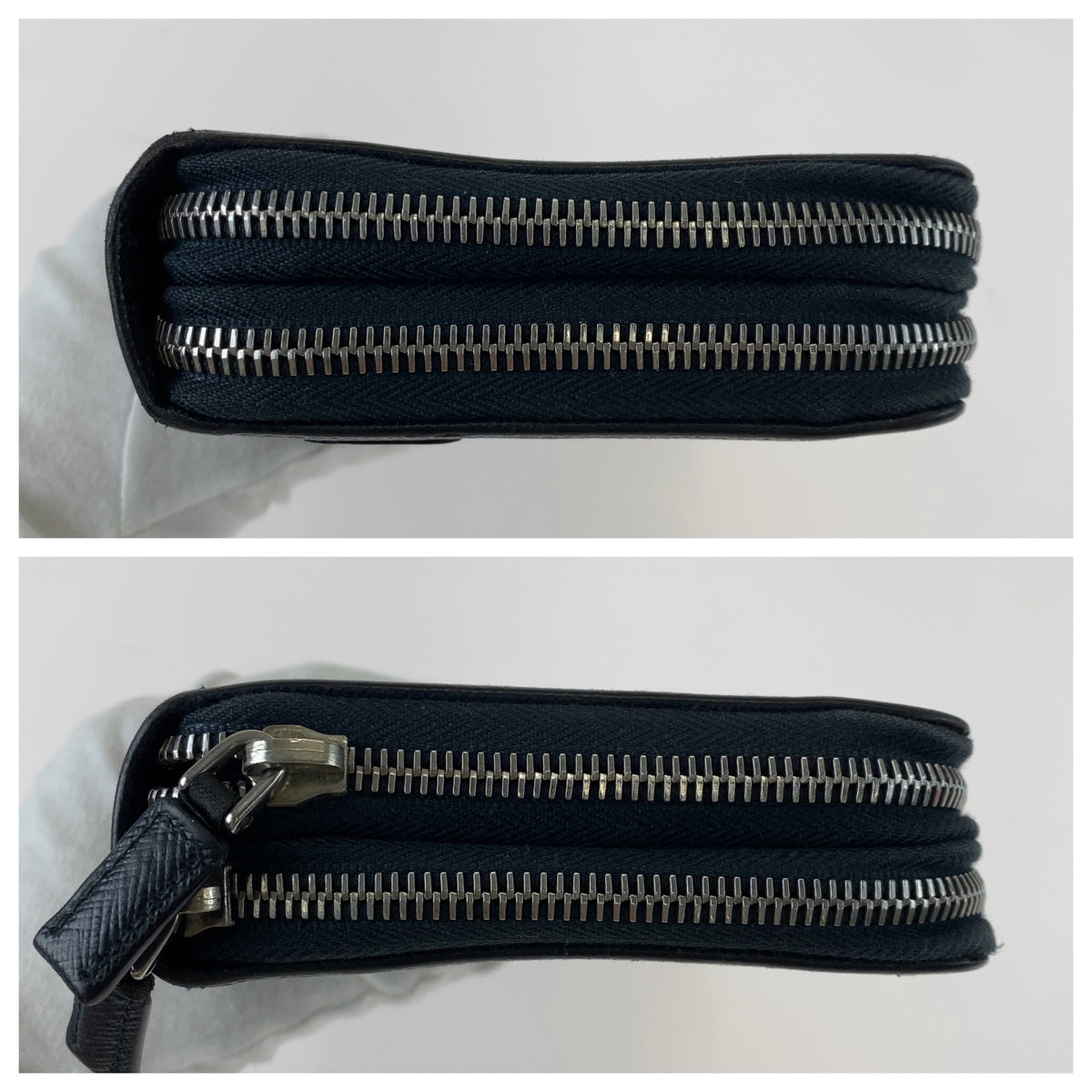 PRADA Prada Saffiano Navy Silver Hardware Leather Long Wallet Double Zip Round Zipper Organizer Men's