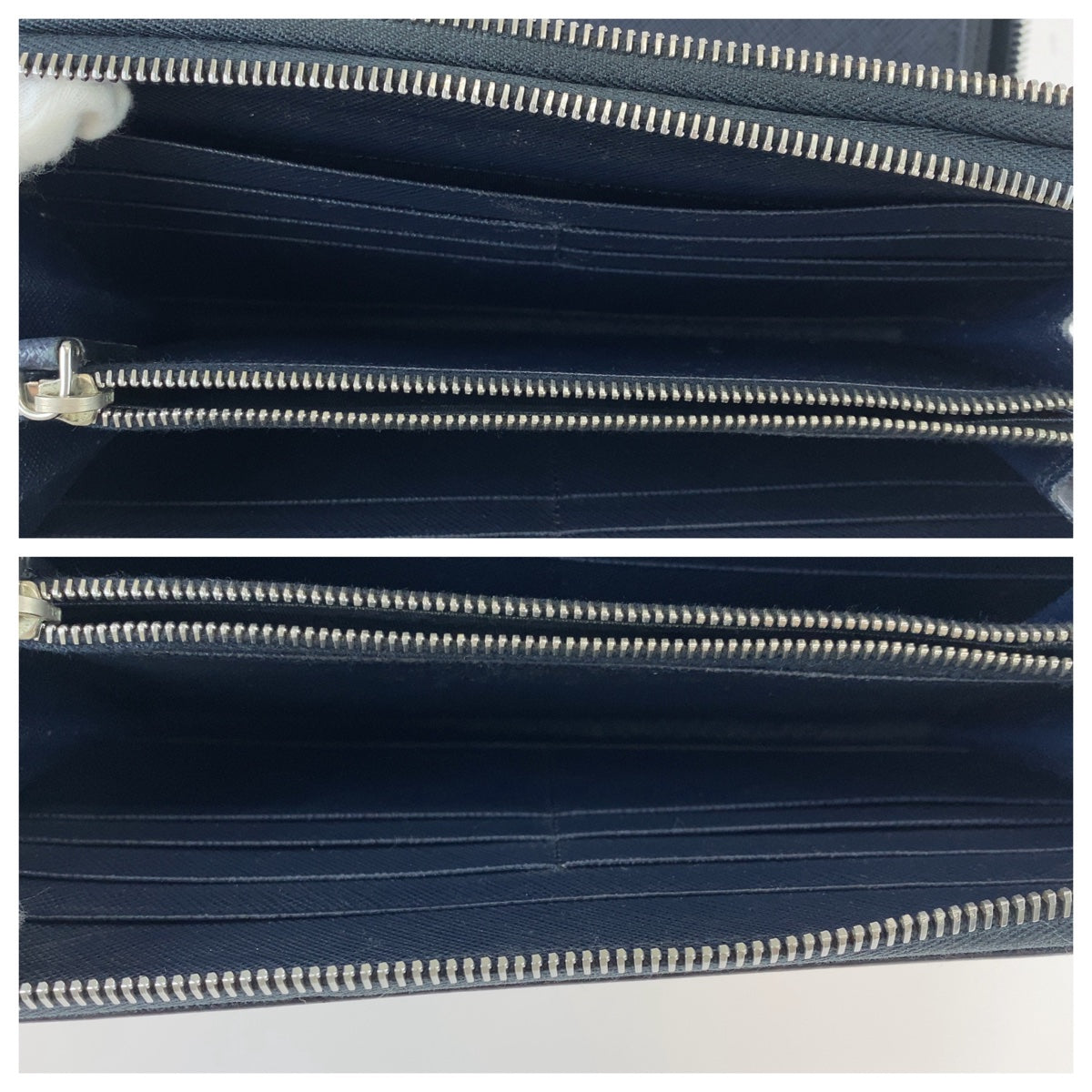 PRADA Prada Saffiano Navy Silver Hardware Leather Long Wallet Double Zip Round Zipper Organizer Men's