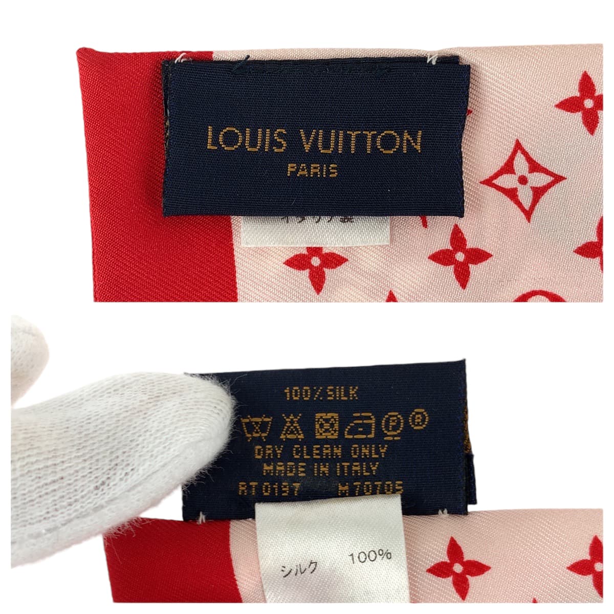 12479
LOUIS VUITTON ルイヴィトン バンドー モノキナワ ピンク マルチカラー シルク M70705 スカーフ リボンスカーフ  レディース