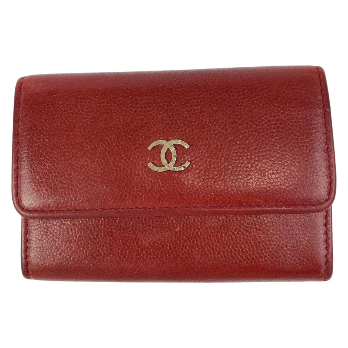 CHANEL シャネル ココマーク レッド 赤 ボルドー シルバー金具 キャビアスキン カードケース 名刺入れ  レディース