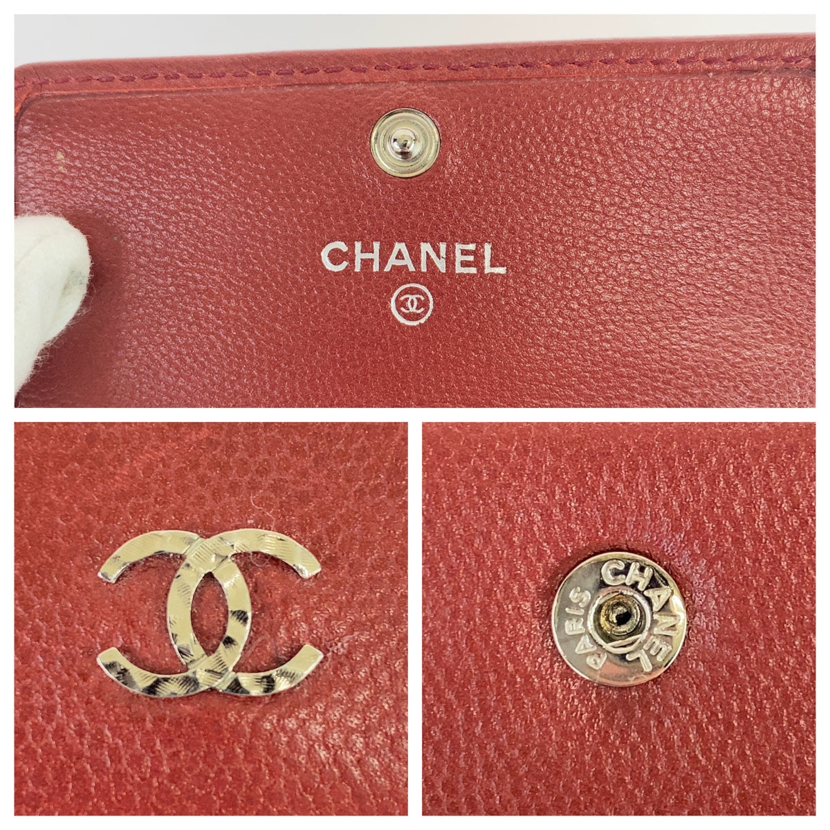 CHANEL シャネル ココマーク レッド 赤 ボルドー シルバー金具 キャビアスキン カードケース 名刺入れ  レディース