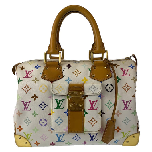 LOUIS VUITTON Louis Vuitton Monogram Multicolor Speedy 30 Blanc White Multicolor Gold Hardware PVC M92643 Boston Bag Handbag Women's