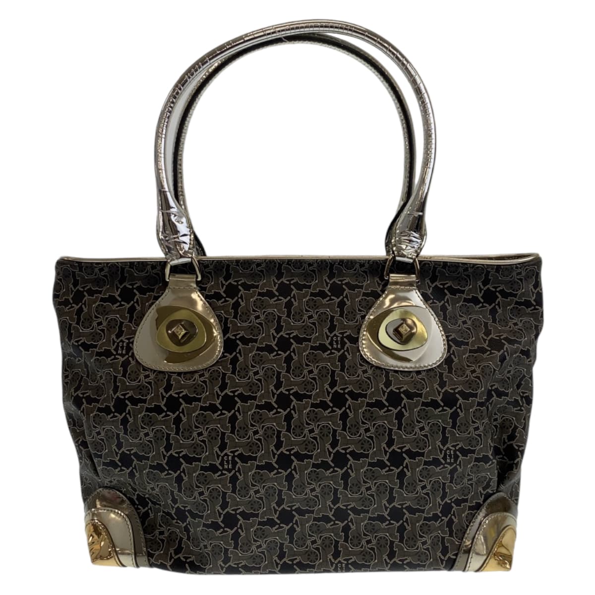 11147
CELINE セリーヌ ヴィンテージ サルキー 馬車柄 グレー マルチカラー シルバー金具 PVC トートバッグ ショルダーバッグ ハンドバッグ レディース ABP13