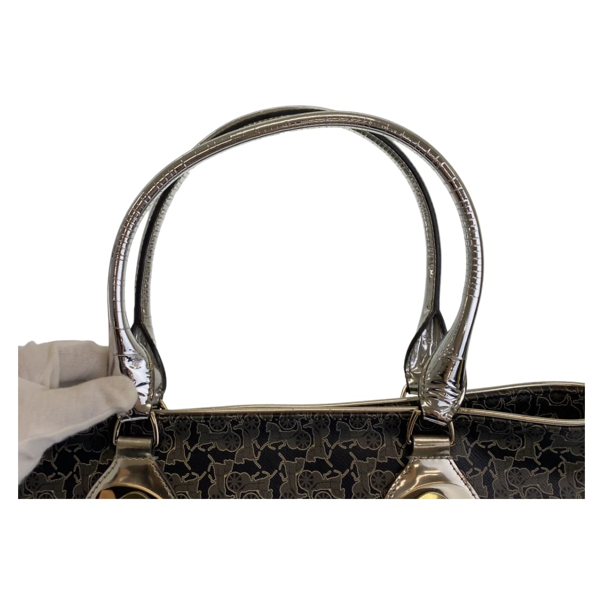 11147
CELINE セリーヌ ヴィンテージ サルキー 馬車柄 グレー マルチカラー シルバー金具 PVC トートバッグ ショルダーバッグ ハンドバッグ レディース ABP13