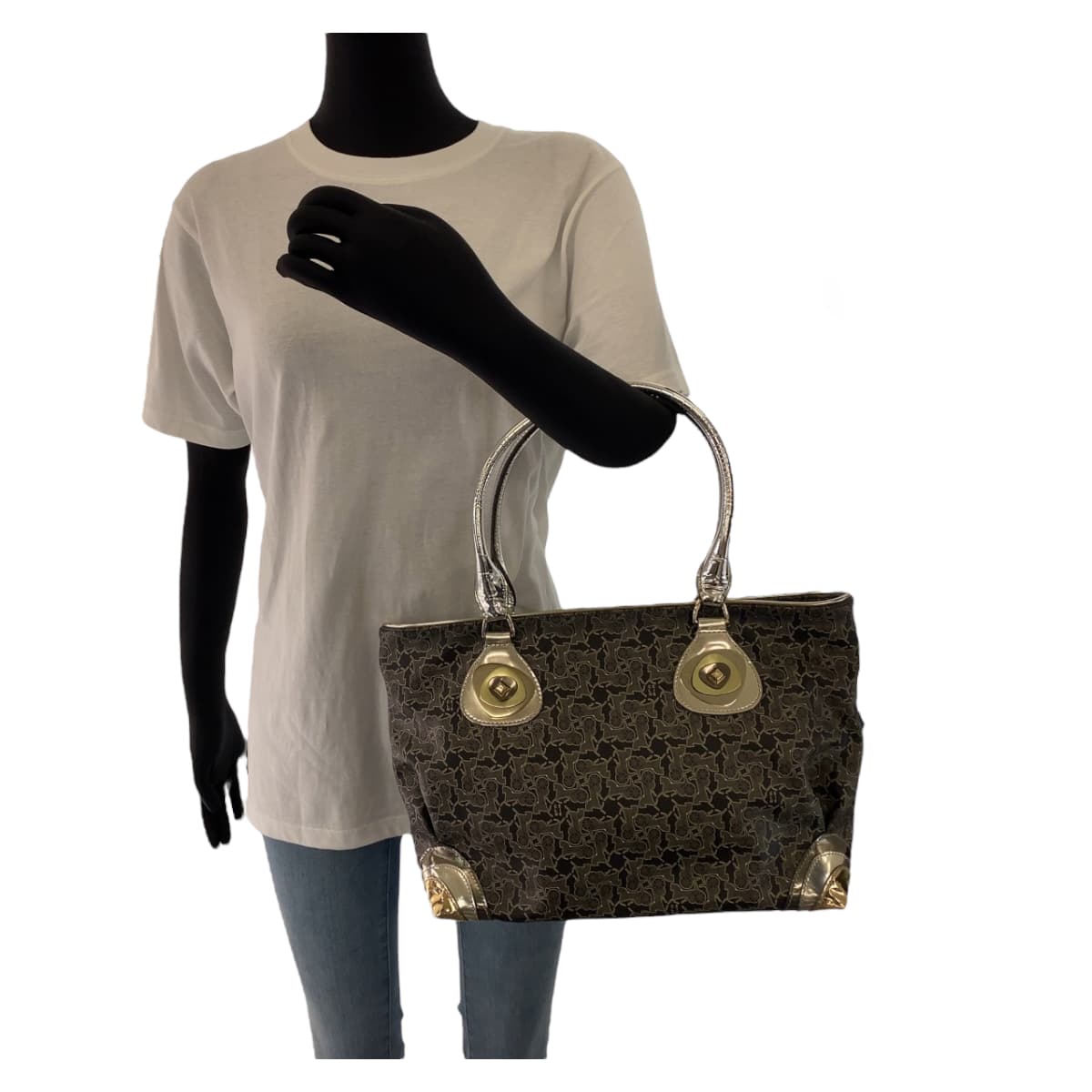 11147
CELINE セリーヌ ヴィンテージ サルキー 馬車柄 グレー マルチカラー シルバー金具 PVC トートバッグ ショルダーバッグ ハンドバッグ レディース ABP13