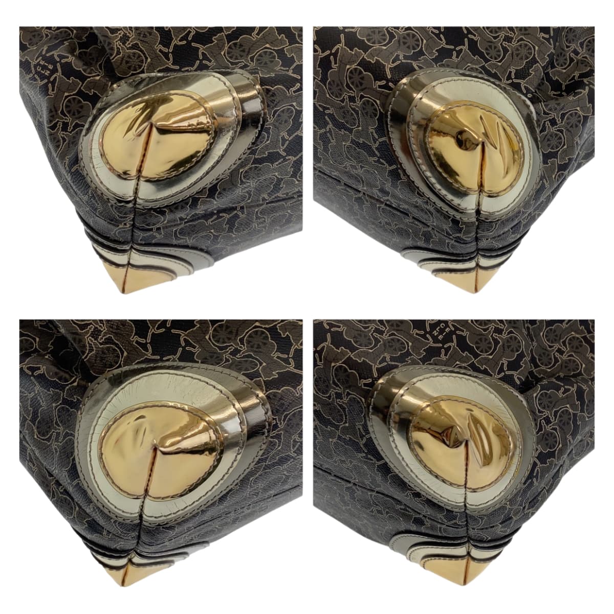 11147
CELINE セリーヌ ヴィンテージ サルキー 馬車柄 グレー マルチカラー シルバー金具 PVC トートバッグ ショルダーバッグ ハンドバッグ レディース ABP13