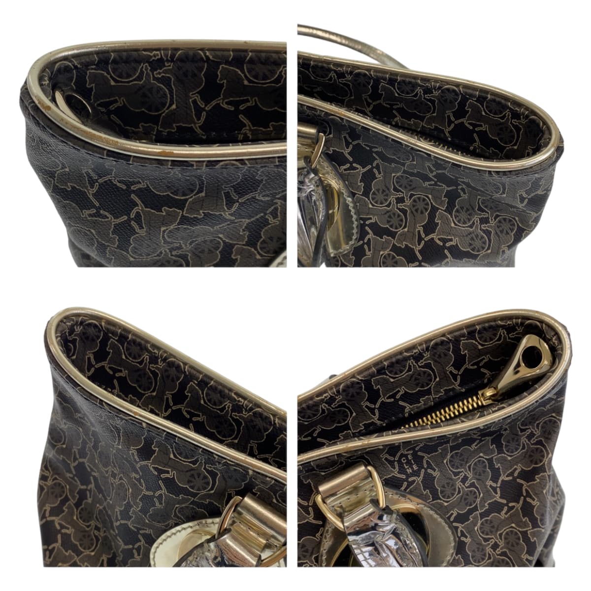 11147
CELINE セリーヌ ヴィンテージ サルキー 馬車柄 グレー マルチカラー シルバー金具 PVC トートバッグ ショルダーバッグ ハンドバッグ レディース ABP13