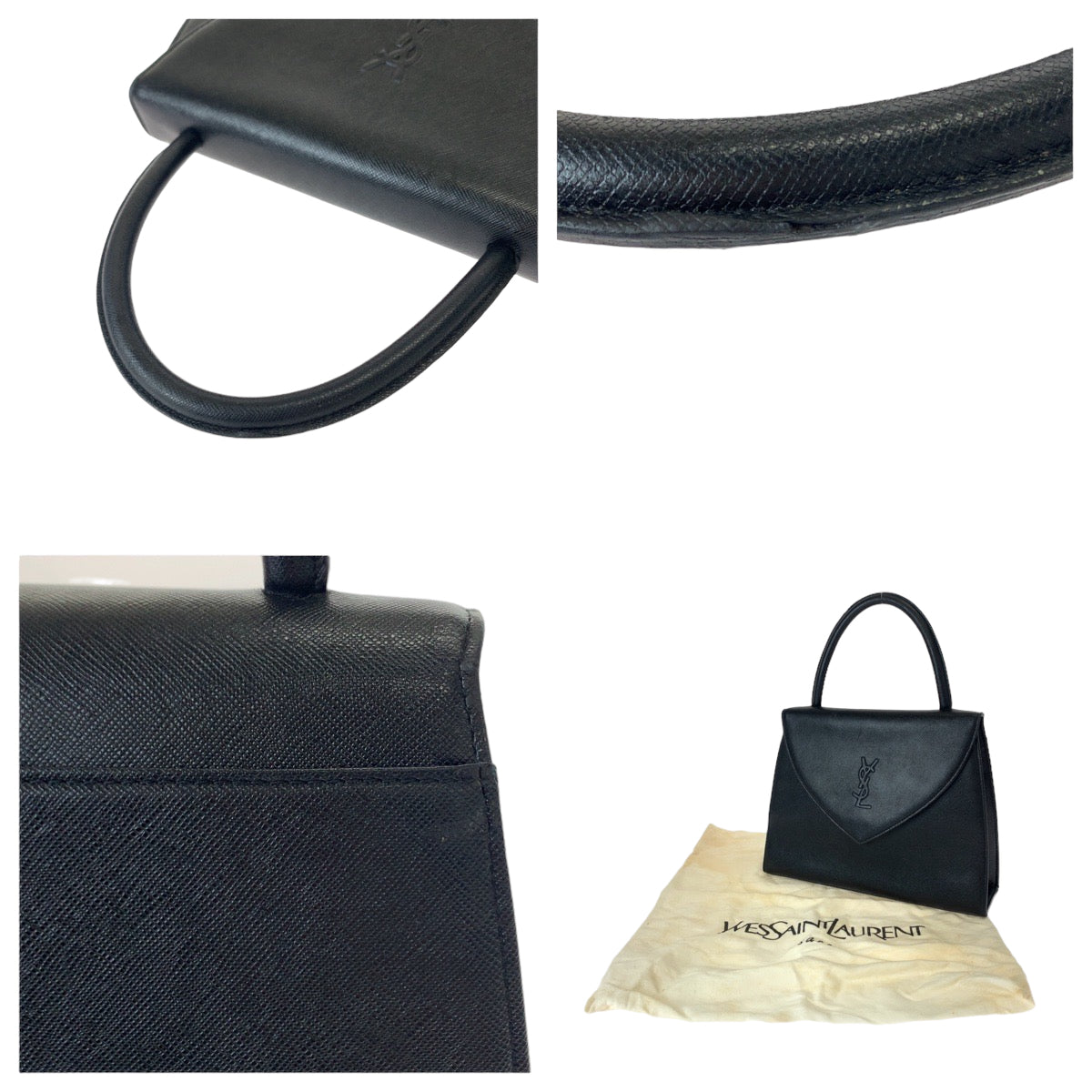 YVES SAINT LAURENT イヴ・サンローラン クラシック YSLロゴ ブラック 黒 レザー ハンドバッグ  レディース