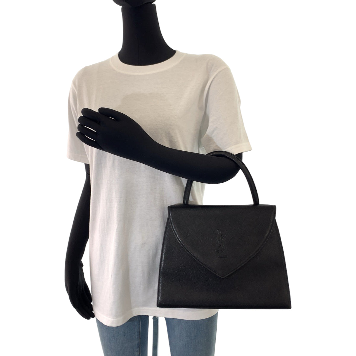 YVES SAINT LAURENT イヴ・サンローラン クラシック YSLロゴ ブラック 黒 レザー ハンドバッグ  レディース