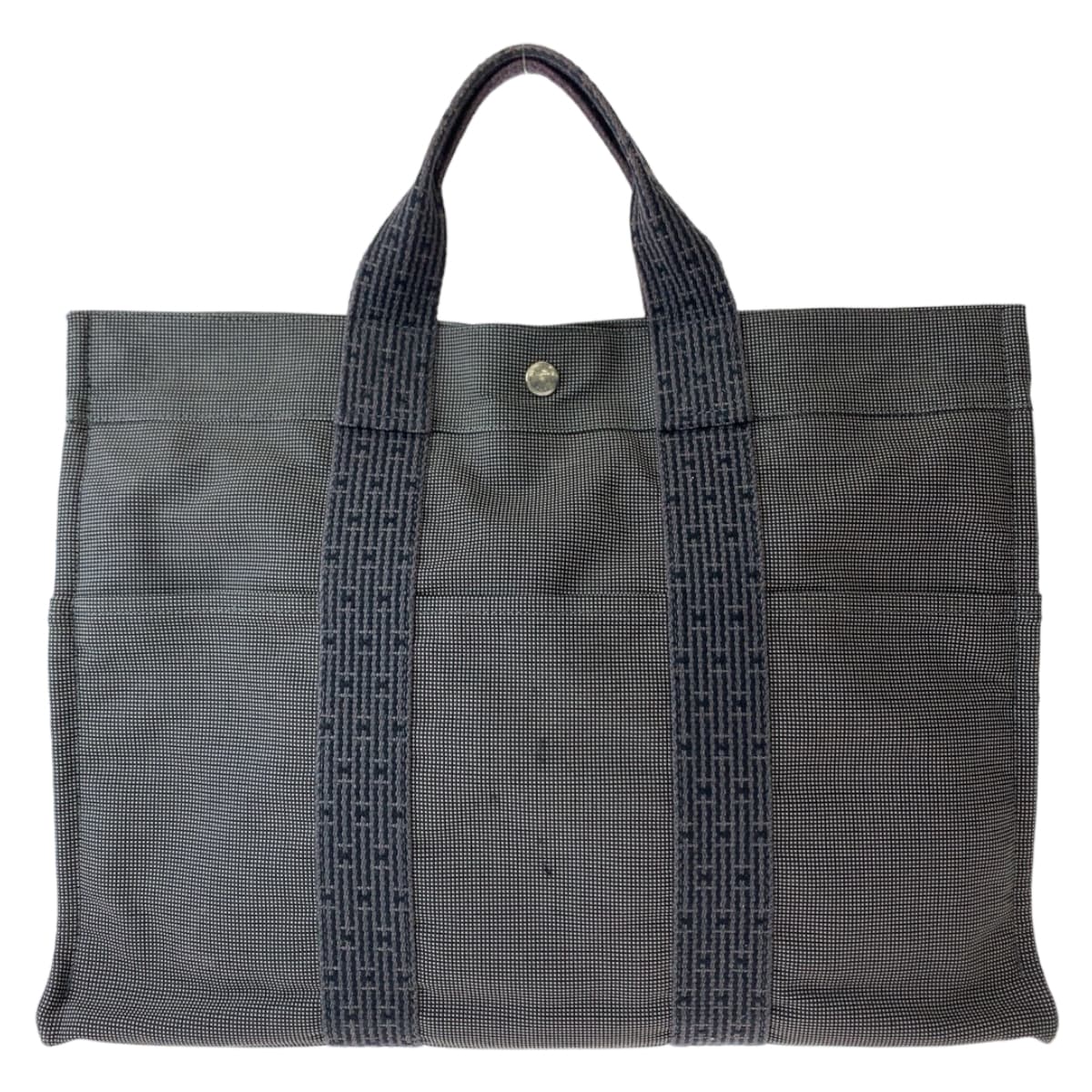 HERMES エルメス エールラインMM グレー ネイビー 紺 シルバー金具 キャンバス トートバッグ ハンドバッグ  レディース
