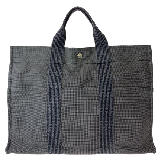 HERMES エルメス エールラインMM グレー ネイビー 紺 シルバー金具 キャンバス トートバッグ ハンドバッグ  レディース