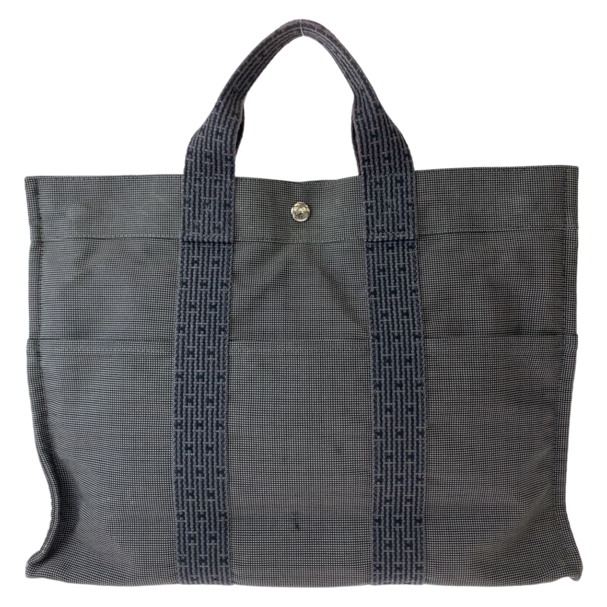 HERMES エルメス エールラインMM グレー ネイビー 紺 シルバー金具 キャンバス トートバッグ ハンドバッグ  レディース